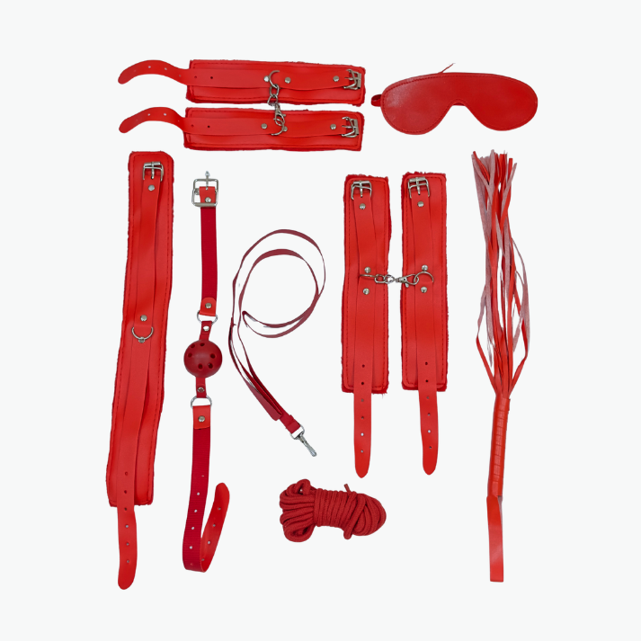 BDSM Bondage Kit Set Of 9 Red