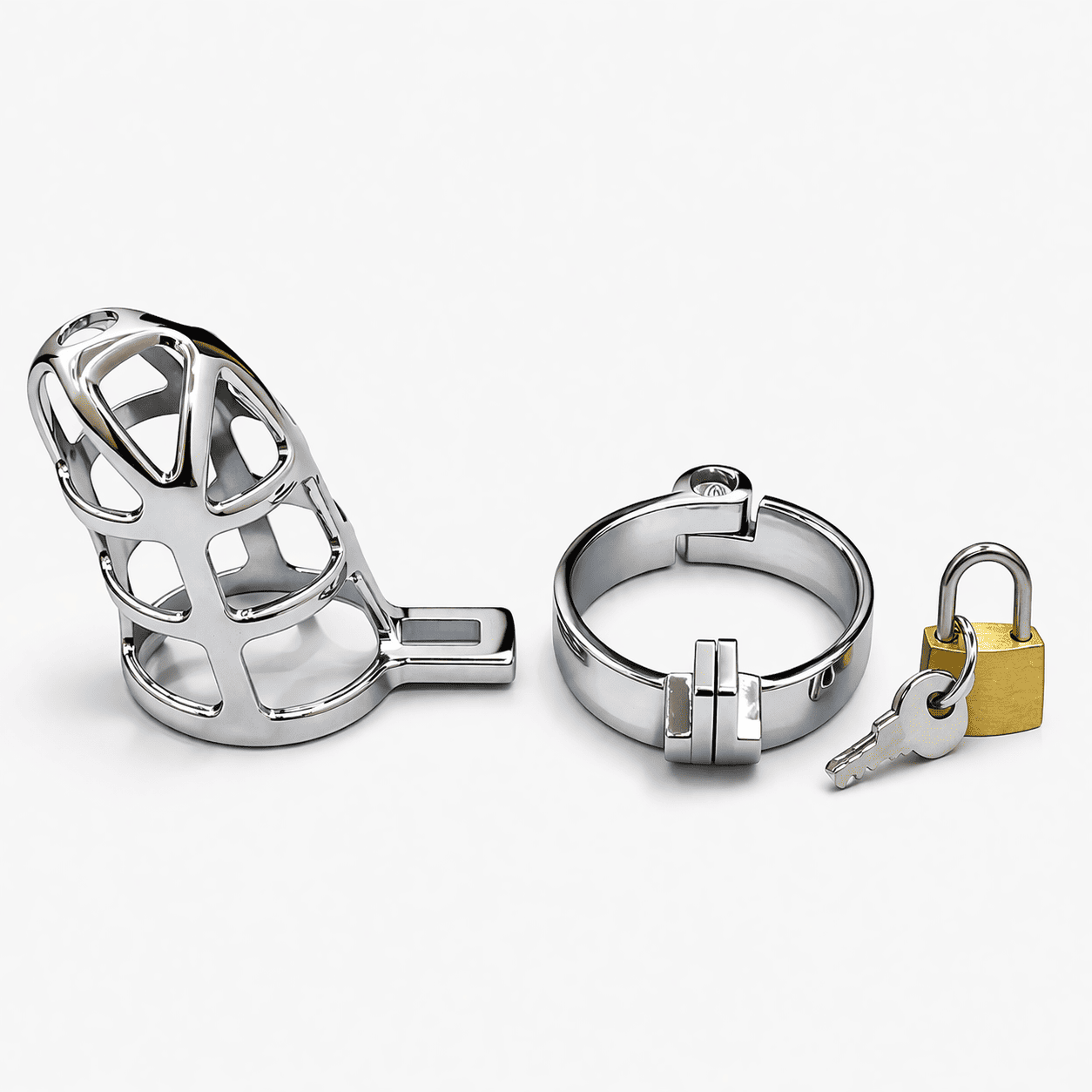 Male Stainless Steel Chastity Cage With Lock Ring Adjustable Metal Cage